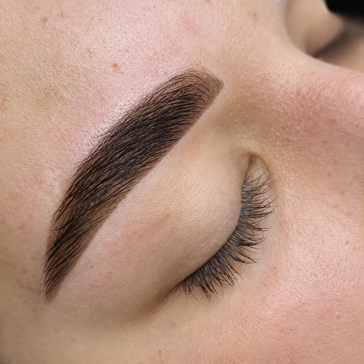 Brows being shaped during a lash and brow appointment