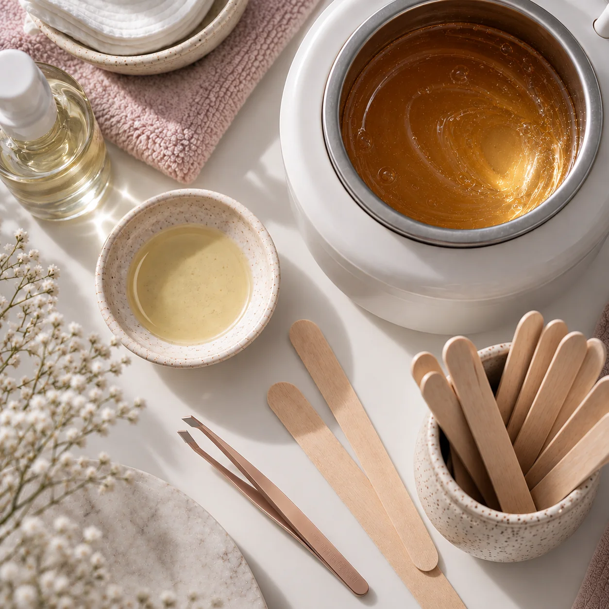 Wax prepared for a facial waxing treatment