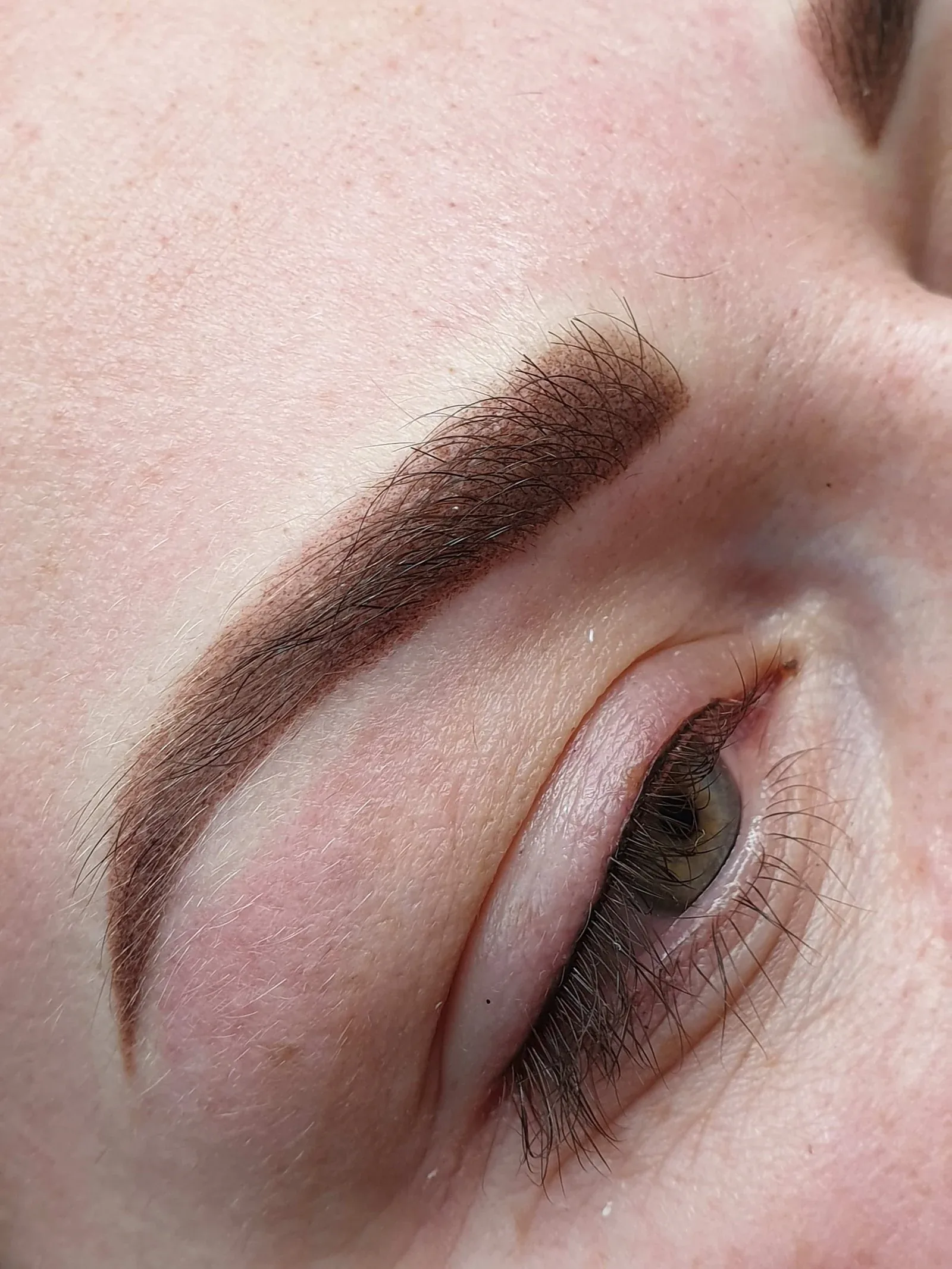 Combination brow close-up showing hairstrokes layered over soft shading