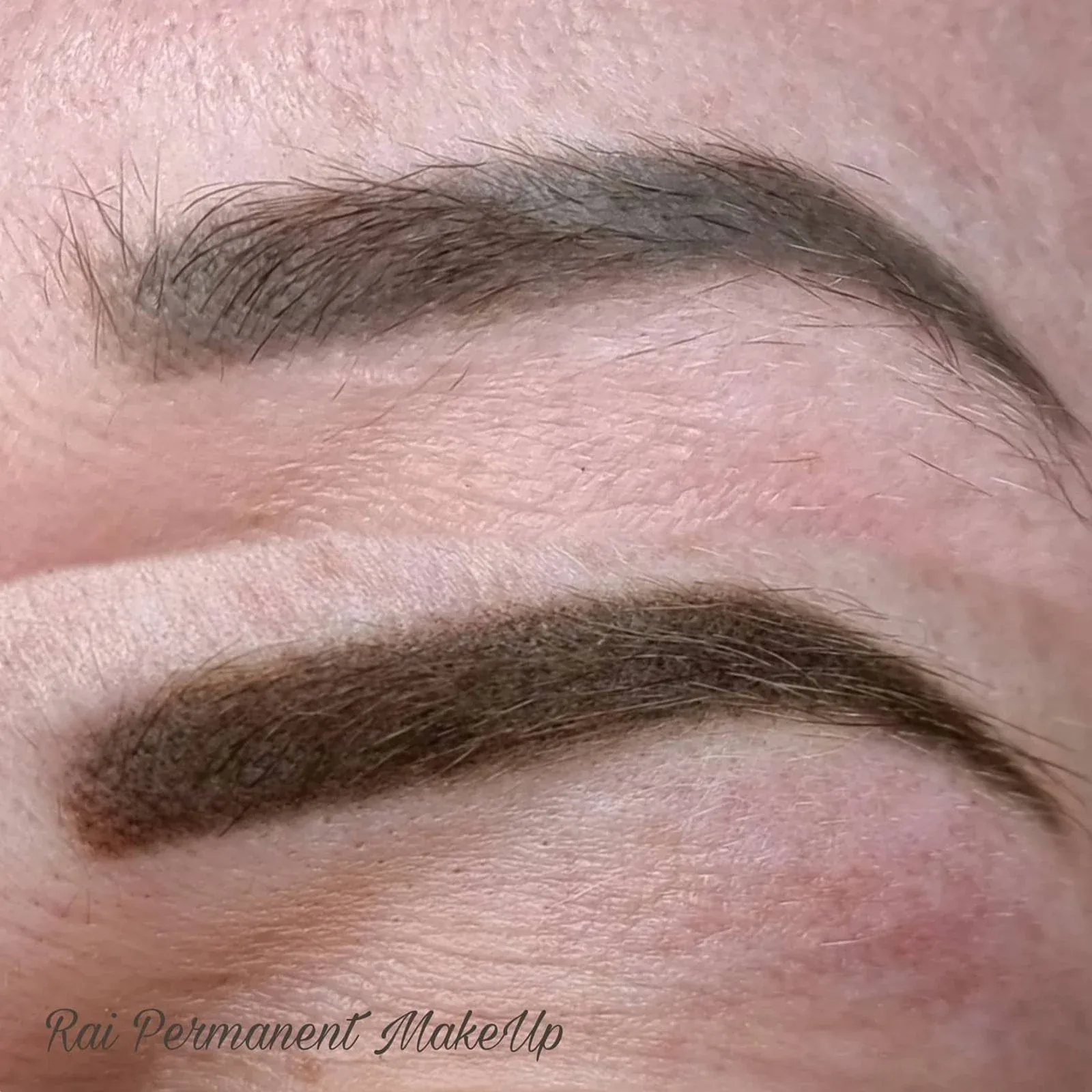 Healed combination brows in a deep cool brown, both brows shown side by side