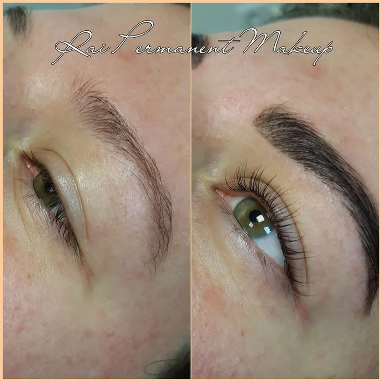 Before and after a lash lift and brow tint, with a fuller brow and lifted lashes